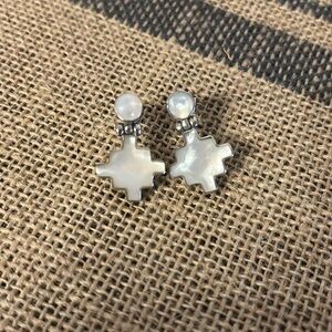 Sterling Silver & Mother of Pearl Chakara Cross Earrings